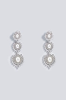 White Rhodium Finish Zircons & Pearl Dangler Earrings