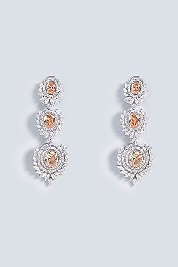 White Rhodium Finish Dangler Earrings
