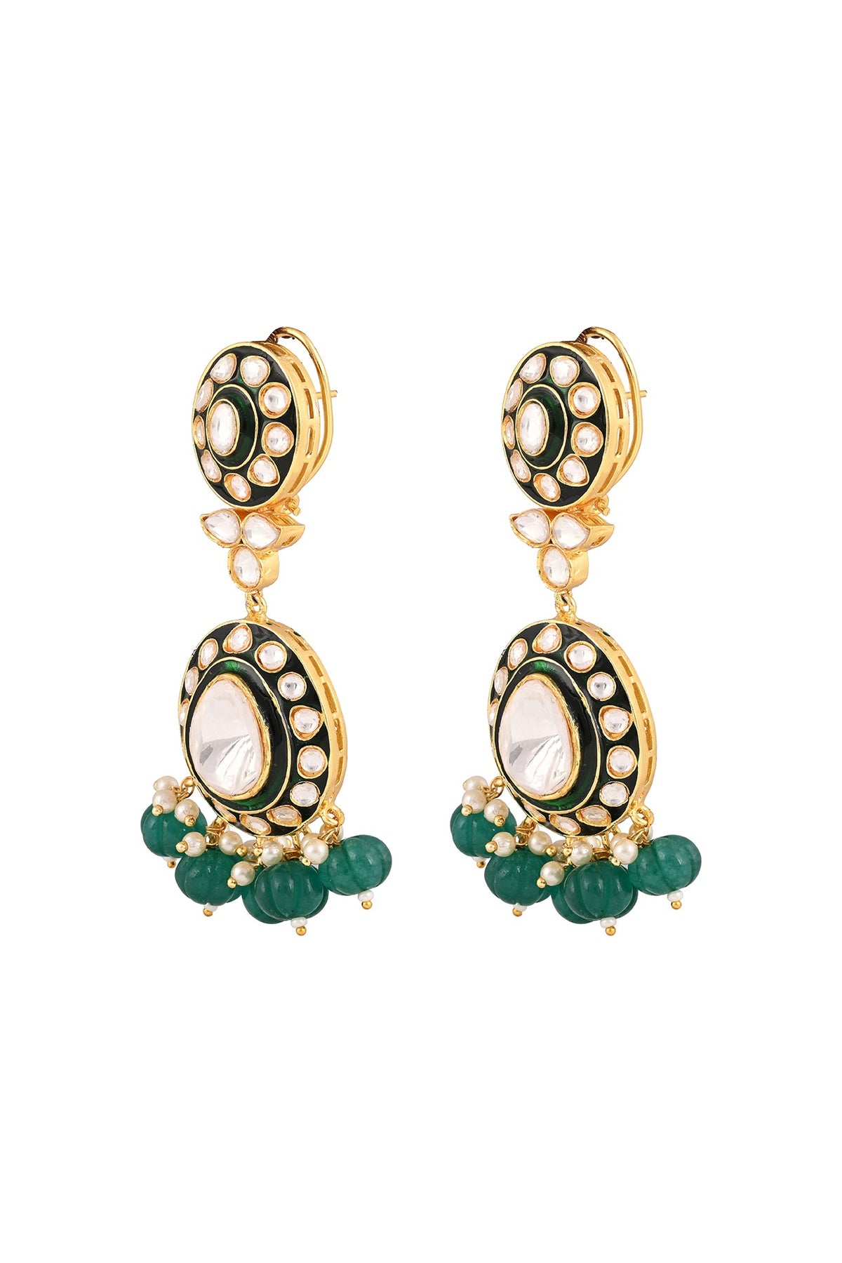 Gold Finish Kundan Polki & Emerald Drop Meenakari Necklace Set