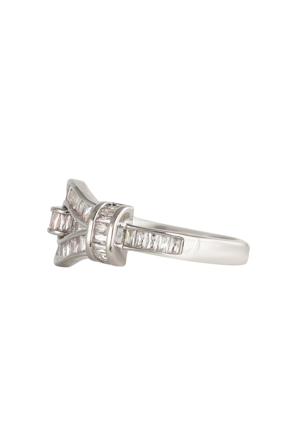 White Rhodium Finish Baguette-Cut Zircon Ring