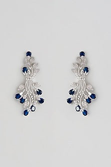 White Rhodium Finish Zircon & Sapphire Dangler Earrings