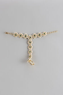 Gold Finish Kundan Polki & Emerald Floral Hathphool