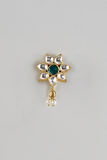 Gold Plated Kundan Polki & Emerald Nose Ring