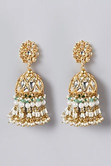 Gold Finish Kundan Polki Jhumka Earrings