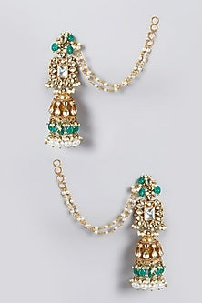 Gold Finish Kundan Polki & Pearl Jhumka Earrings