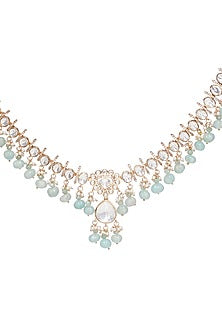 Gold Finish Moissanite Polki & Fluorite Drop Necklace Set