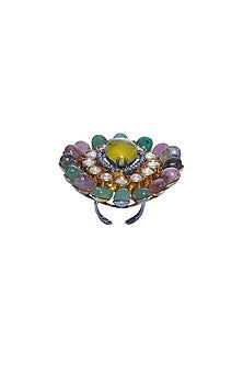 Gold Finish Moissanite Polki Ring In Sterling Silver