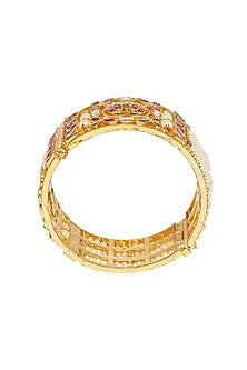 Gold Finish Red & Green Kundan Polki Bangles (Set of 2)