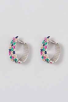 Silver Finished Multi-Colored Hoop Earrings