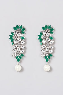 Silver Finish White & Green Zircon Dangler Earrings
