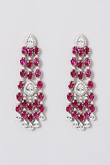 Silver Finish White & Fuchsia Dangler Earrings