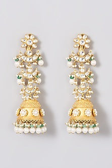 Gold Finish Kundan Jhumka Earrings