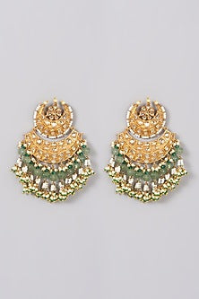 Gold Finish Green Onyx Drop Chandbali Earrings