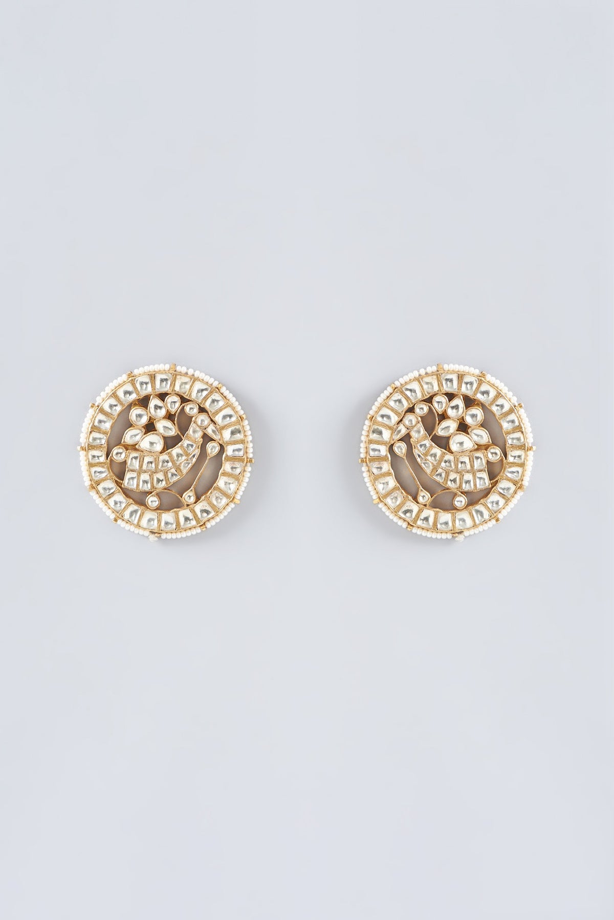 Gold Finish Kundan Polki Stud Earrings