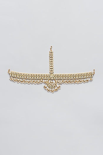 Gold Finish White Kundan Mathapatti