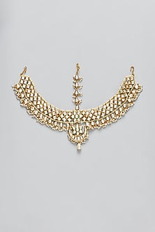 Gold Finish White Kundan Mathapatti