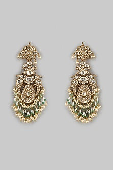 Gold Finish Kundan Polki & Pearl Drop Dangler Earrings