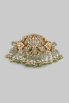 Gold Finish Kundan Polki & Green Onyx Choker Neclace