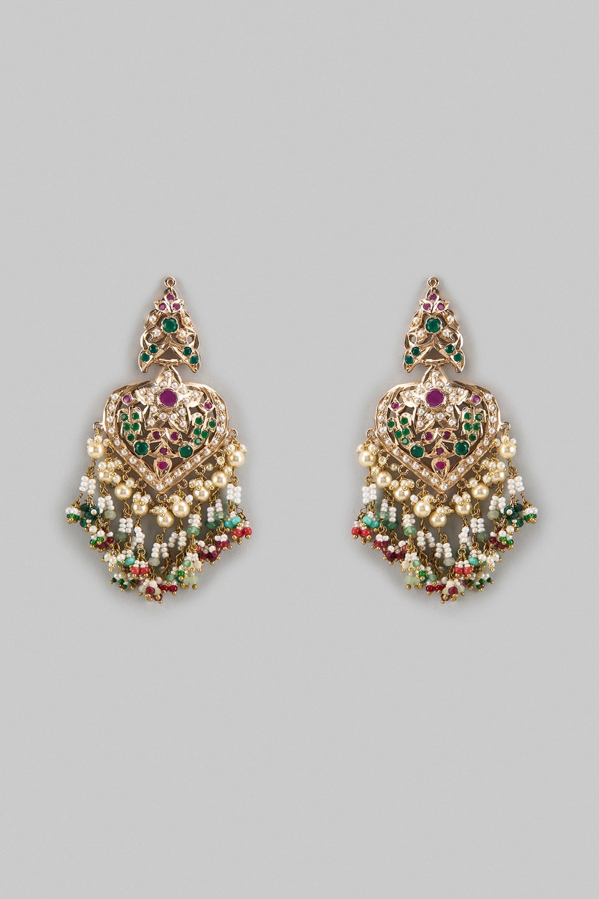 Gold Finish Kundan Polki & Multi-Colored Drop Dangler Earrings