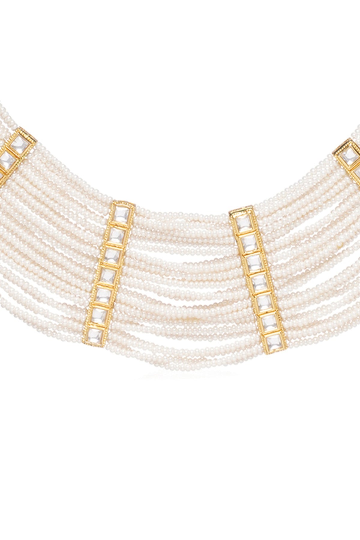 Gold Finish Kundan Polki & Pearl Choker Necklace