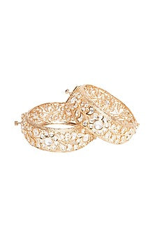 Gold Finish Kundan Polki Bangles (Set of 2)