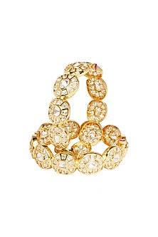 Gold Finish Kundan Polki Bangles (Set of 2)