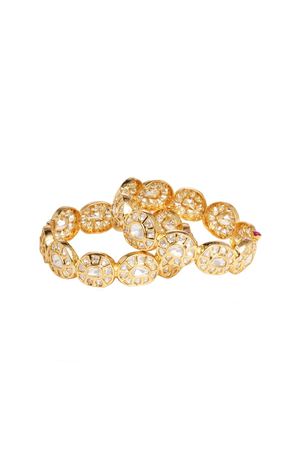 Gold Finish Kundan Polki Bangles (Set of 2)