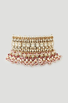 Gold Finish Pink Kundan Polki Choker Necklace