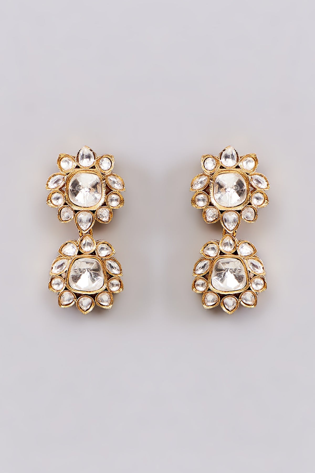 Gold Finish Kundan Polki Dangler Earrings