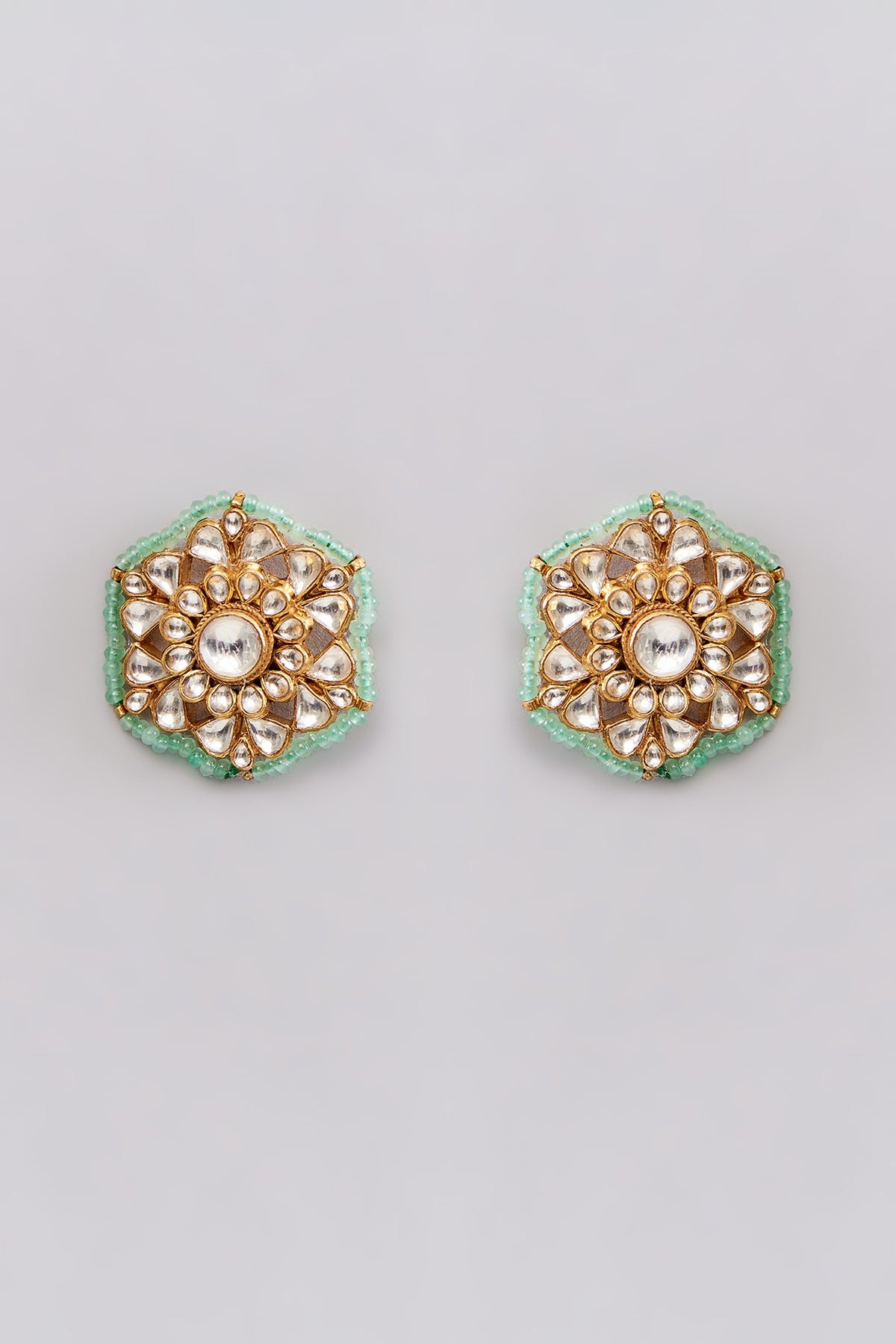 Gold Finish Kundan Polki Stud Earrings