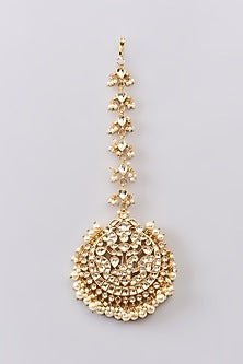Gold Finish Kundan Polki & Pearl Drop Maangtikka