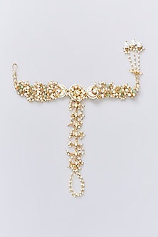 Gold Finish Kundan Polki Hathphools (Set of 2)