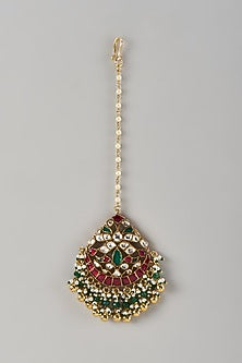 Gold Finish Kundan Polki & Multi-Colored Stone Maangtikka