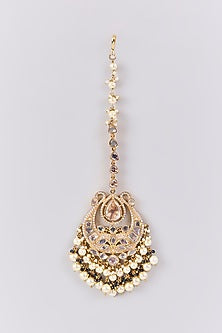 Antique Gold Finish Kundan Polki Maangtikka