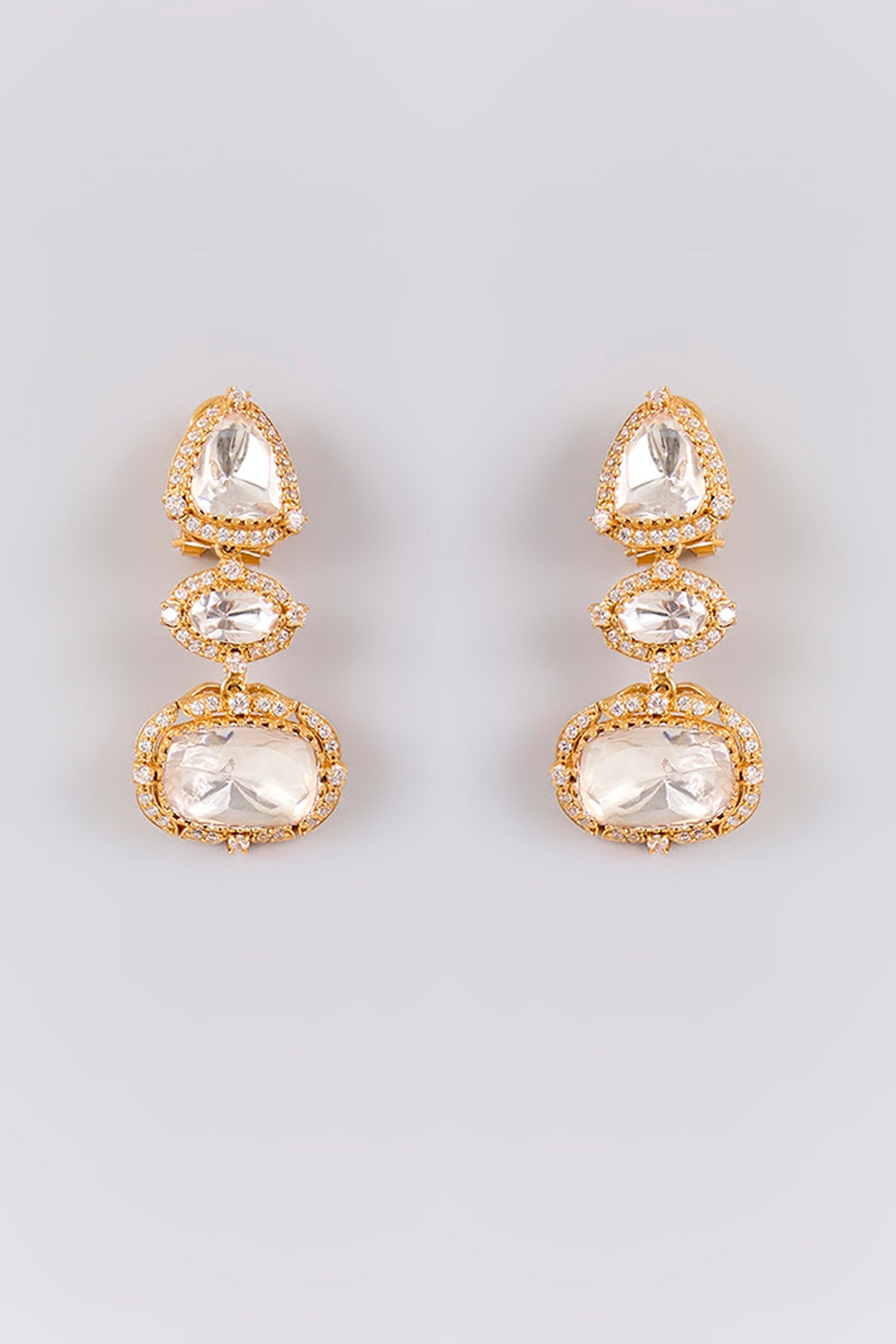 Antique Gold Finish Kundan Polki & Pearl Dangler Earrings