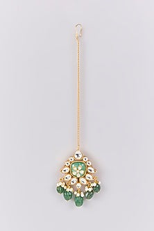 Antique Gold Finish Kundan Polki & Pearl Maangtikka