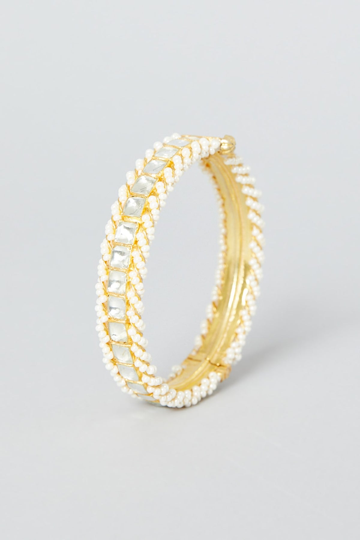 Gold Finish Bangles With Kundan Polki (Set of 2)