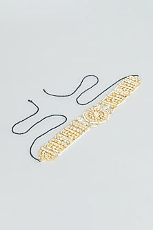 Gold Finish Hairband With Kundan Polki