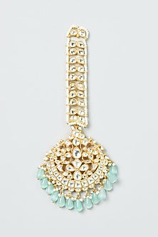 Gold Finish Maang Tikka With Mint Beads