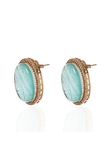 Gold Plated Jade Mint Stone Stud Earrings