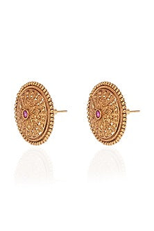 Gold Plated Red Stone Stud Earrings