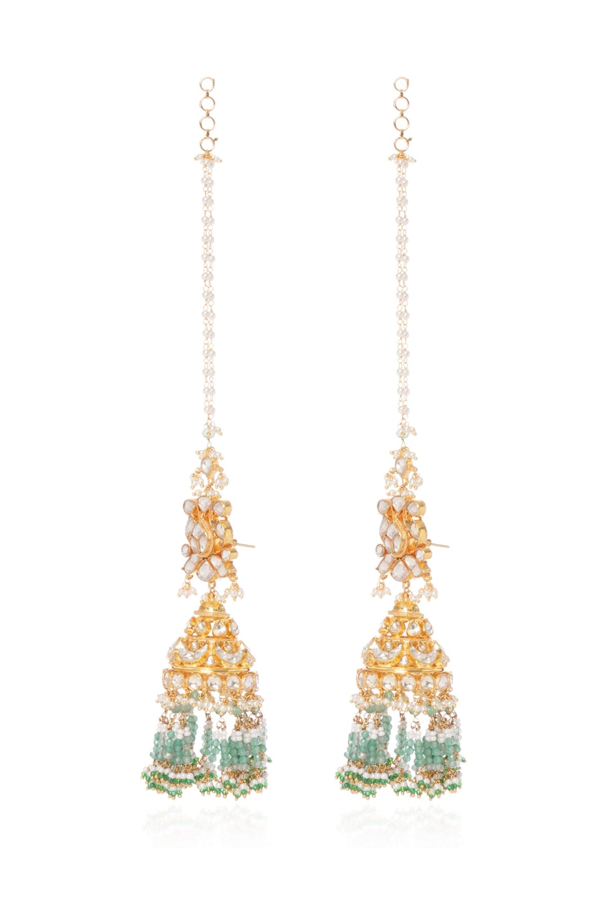 Gold Plated Green Onyx & Pearl Jhumka Earrings