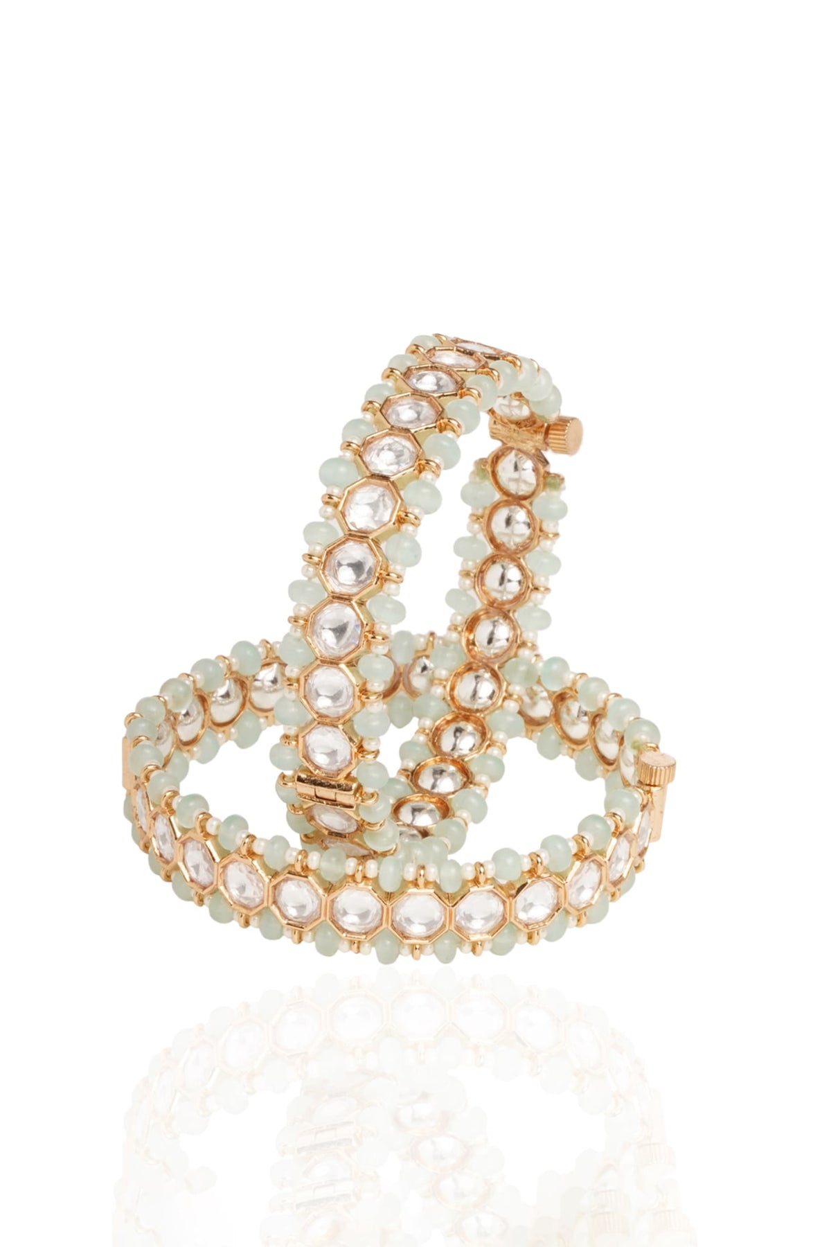 Gold Plated White Stone Bangles (Set Of 2)
