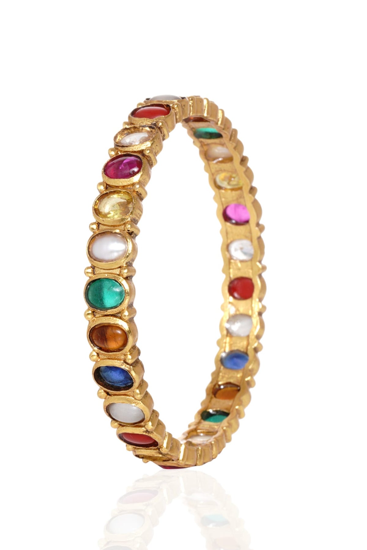 Gold Plated Navratna Stone Bangles (Set Of 2)