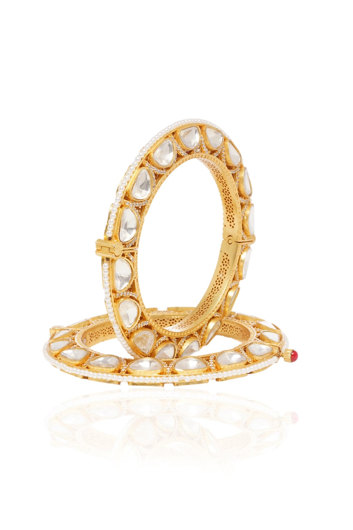 Gold Plated Gold Stone Bangles (Set Of 2)