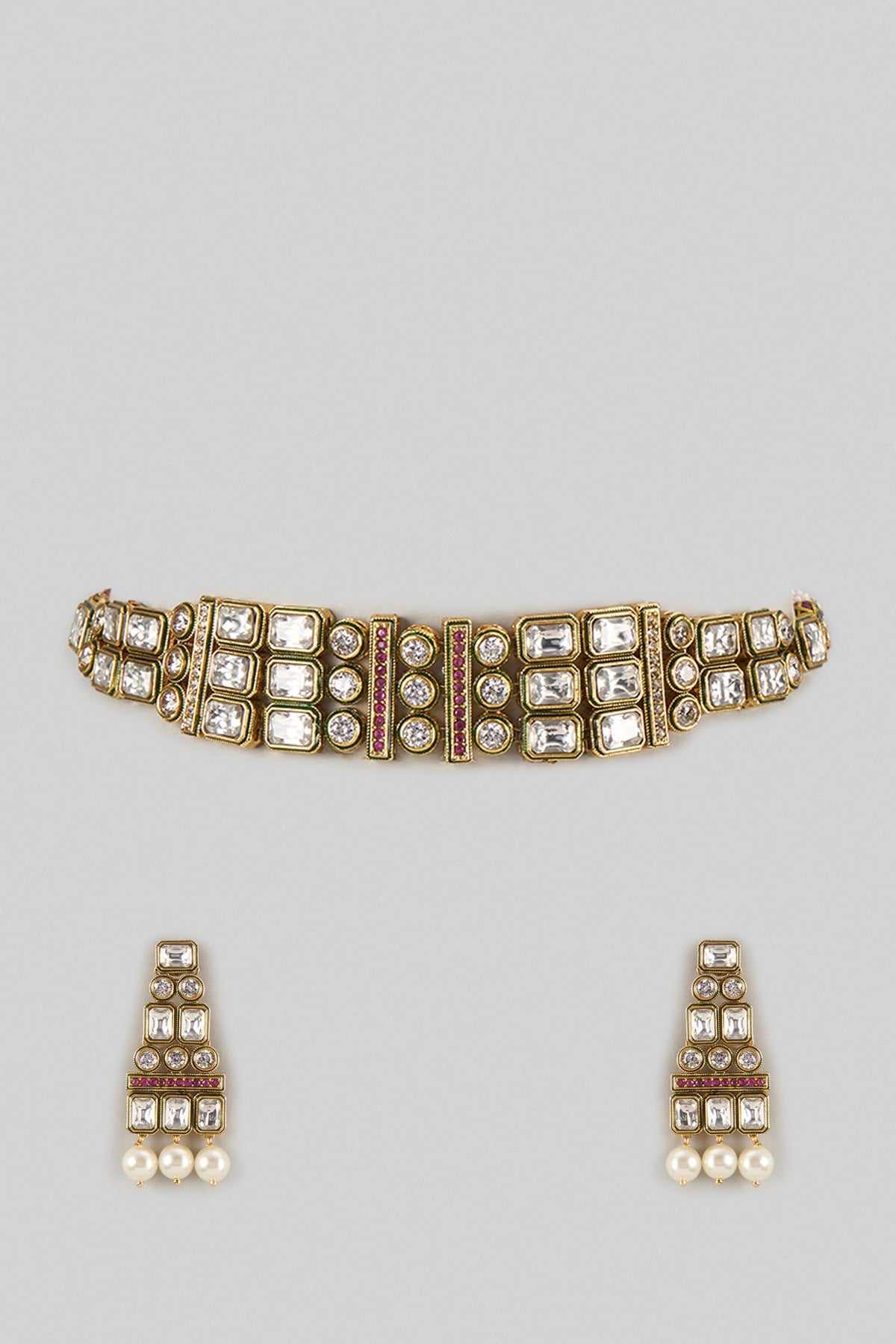 Gold Finish Kundan Polki Choker Necklace Set