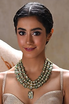 Gold Plated Mint Fluorite Stone Necklace Set