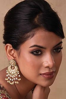 Gold Plated Ruby & Green Onyx Chandbali Earrings
