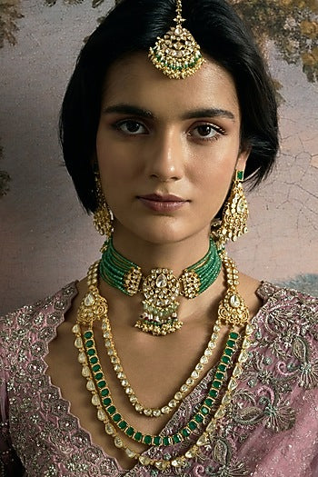 Gold Finish Green Kundan Polki Long Necklace