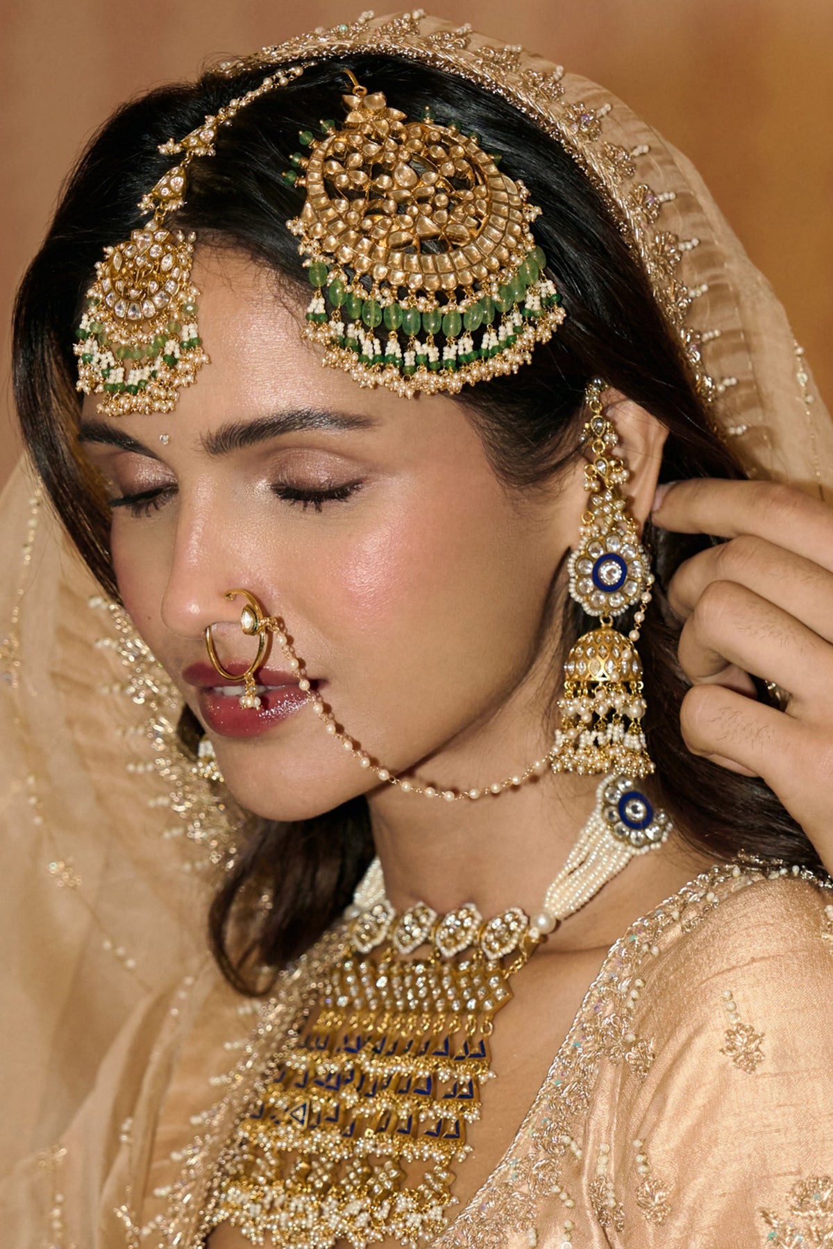 Gold Finish Kundan Polki Long Necklace Set